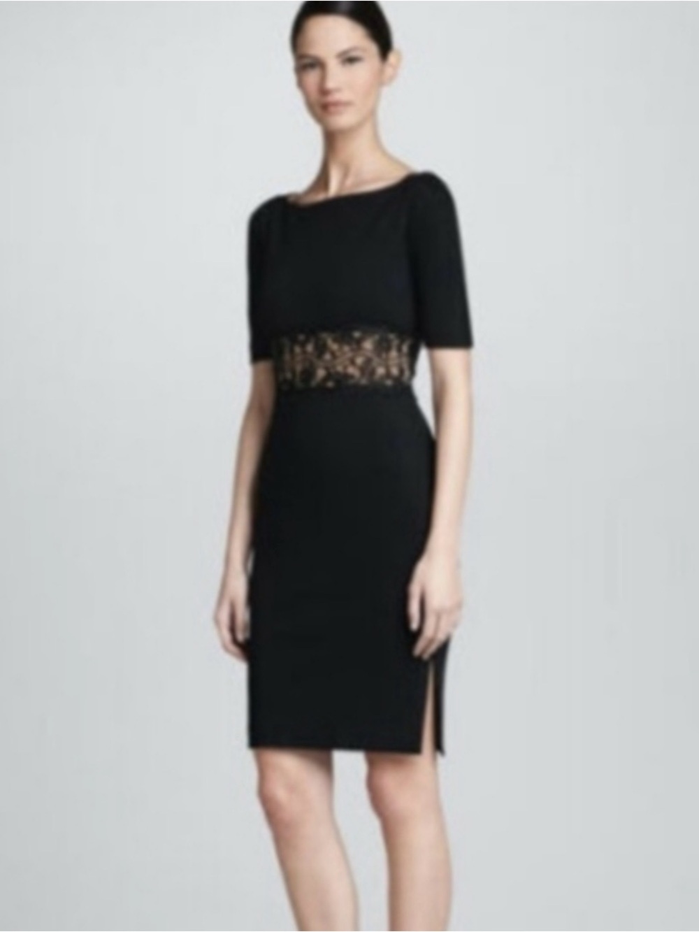 Authentic Emilio Pucci 31R135 Lace Waist Midi Dress Black Size 6
